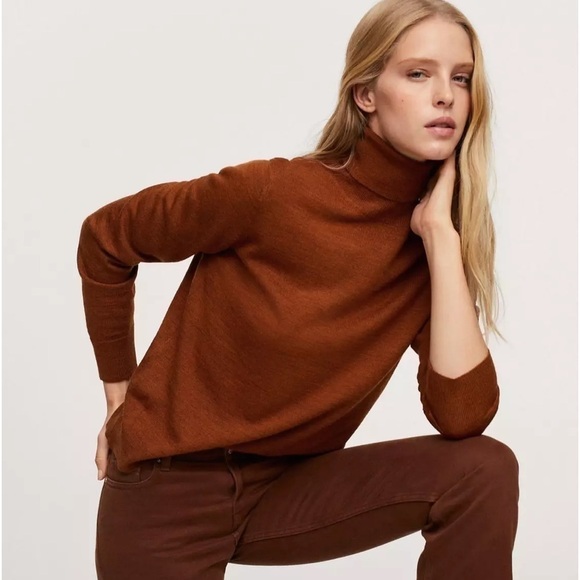 MNG Women's Turtle Neck, polo neck knitted sweater in brown XS - Picture 4 of 9